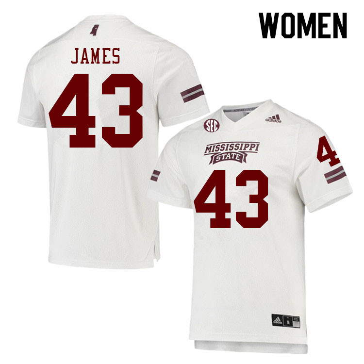 Women #43 Will James Mississippi State Bulldogs College Football Jerseys Stitched Sale-White